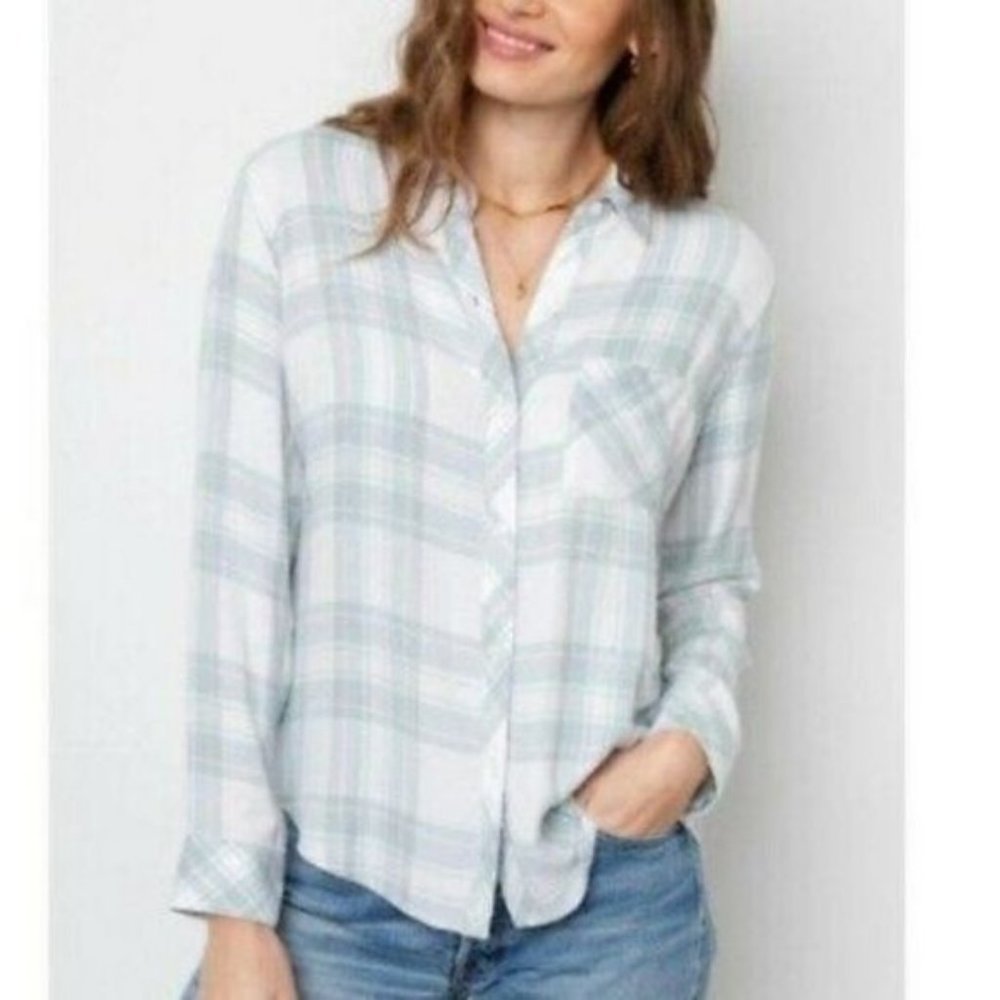 Rails Hunter Mint Peony White Button-Down Shirt Sz M